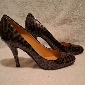J. Crew Leopard-Print Patent High Heel Pumps - Black and Brown